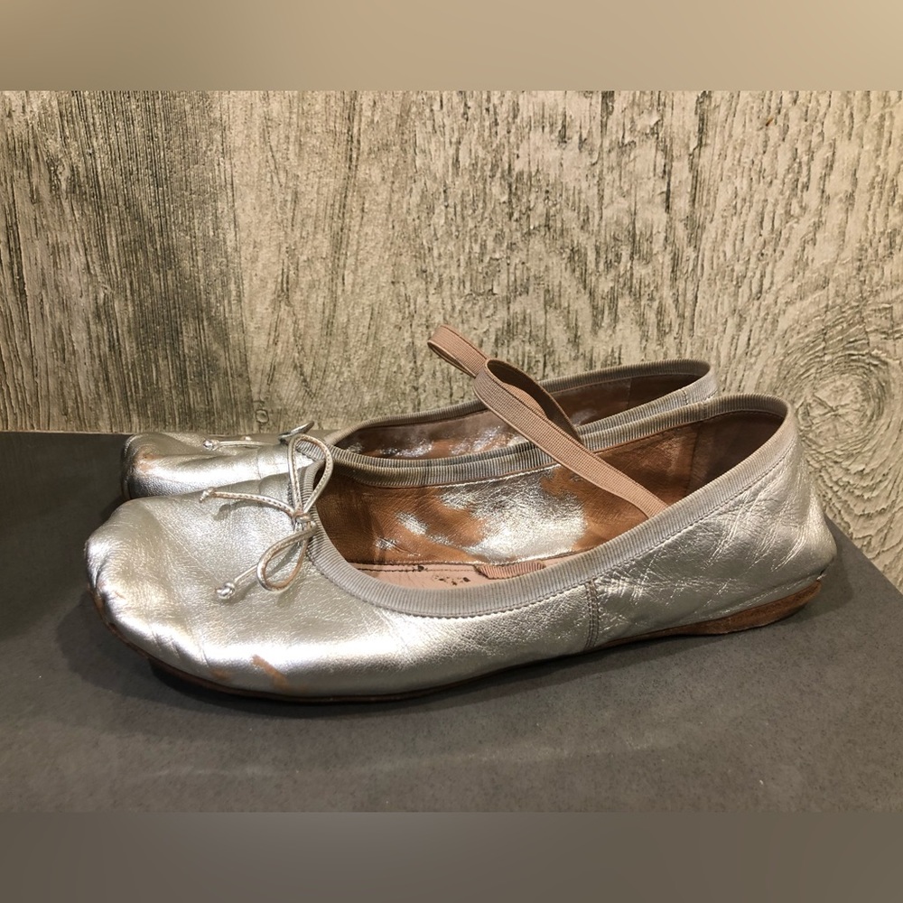 MIU MIU // Metallic Silver Leather Ballerina Flat - Sz 8.5